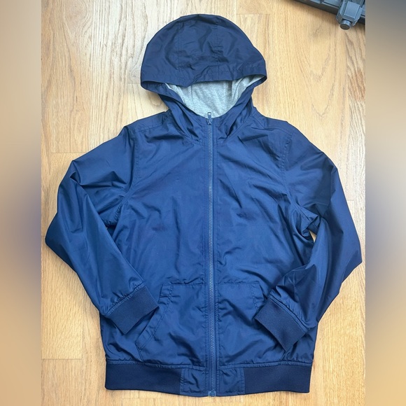 Old Navy lined hooded windbreaker, like new, Size 10-12, Navy Blue - Picture 1 of 5